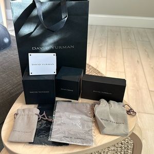 Lot of David Yurman packaging - ring box, cleaning cloth, bag and more